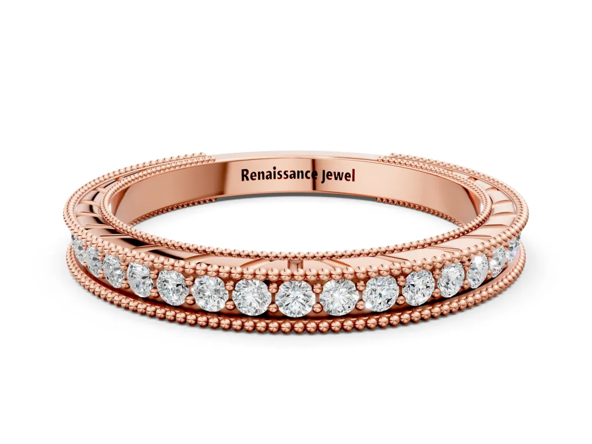 Round Cut Diamond Milgrain Eternity Band with Channel Setting Rose gold