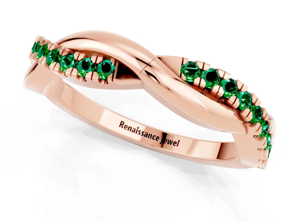 Round Emerald Twisted Infinity Band with Prong Setting Rose gold