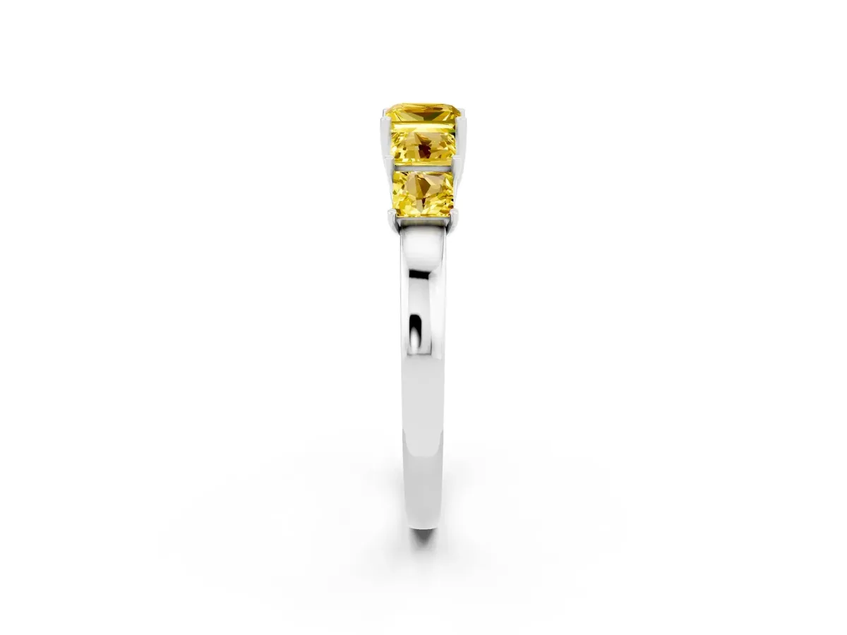 Princess Cut Five-Stone Yellow Sapphire Ring with Classic Prong Setting White gold