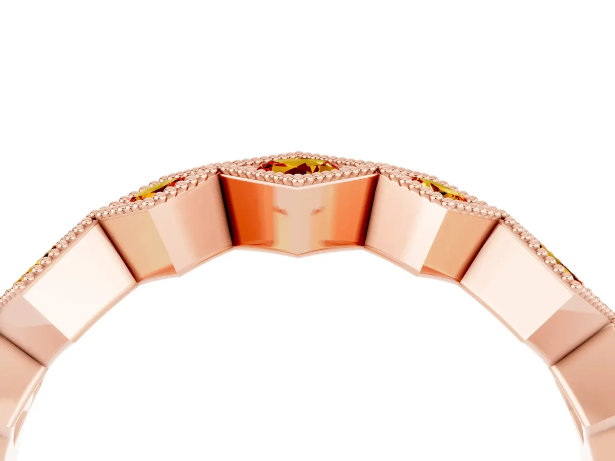 Milgrain Square Bezel Round Citrine Chevron Band Rose gold