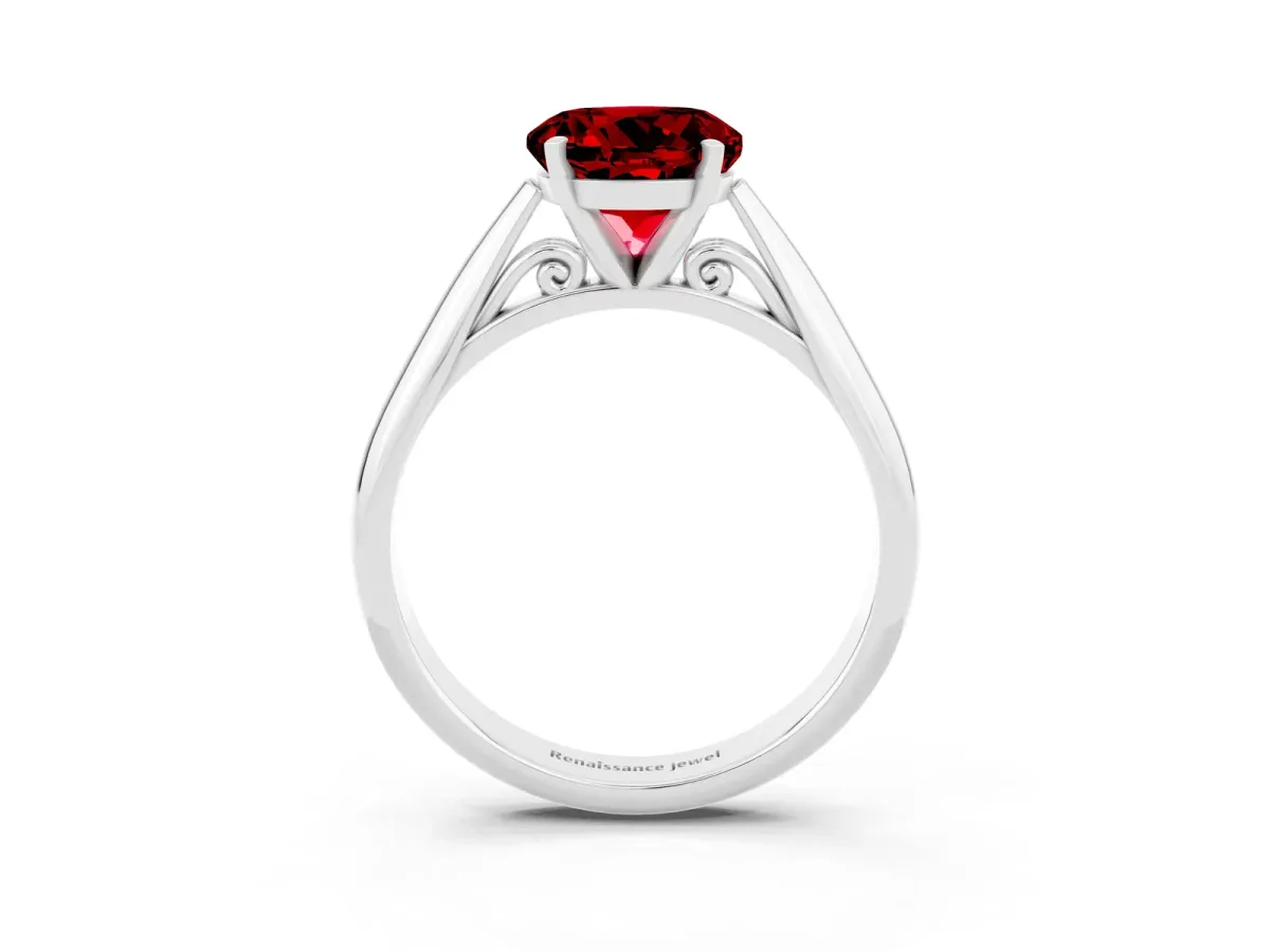 Round Cut Ruby Solitaire Engagement Ring with Cathedral Setting and Four-Prong Mount White gold