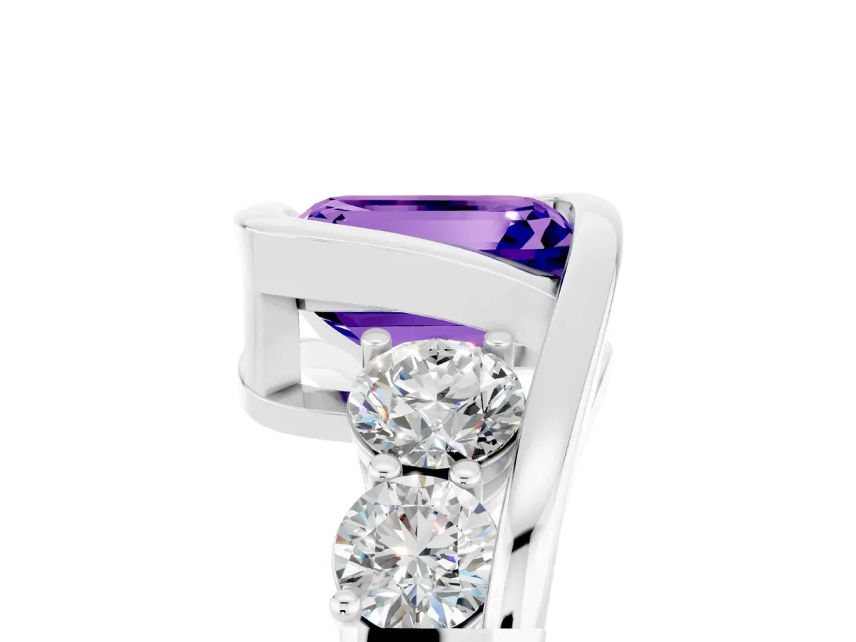Bezel Set Emerald Cut Tanzanite Bypass Ring with Round Accents Platinum