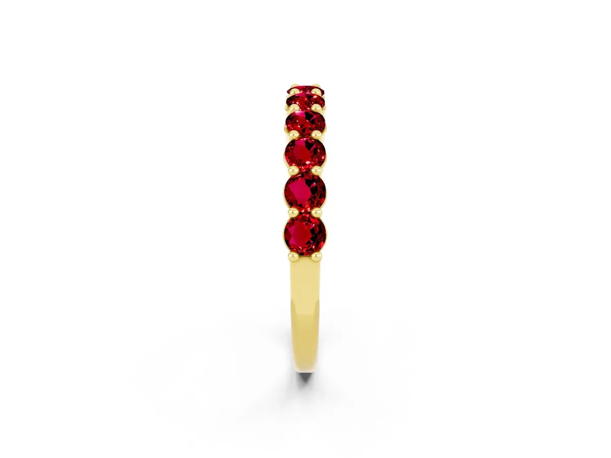 Round Ruby Half Eternity Band with Prong Setting Yellow gold