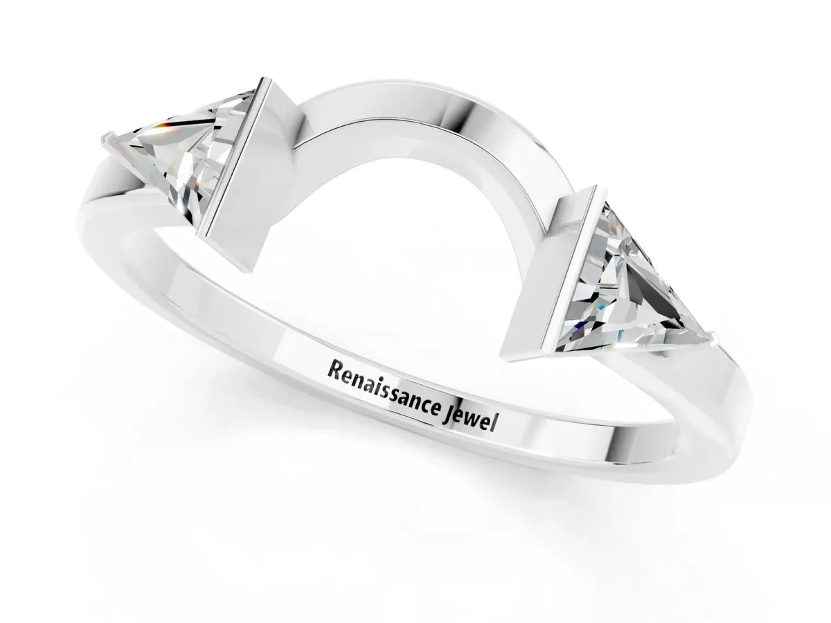 Trillion Moissanite Open Band Ring with Bezel Setting Platinum