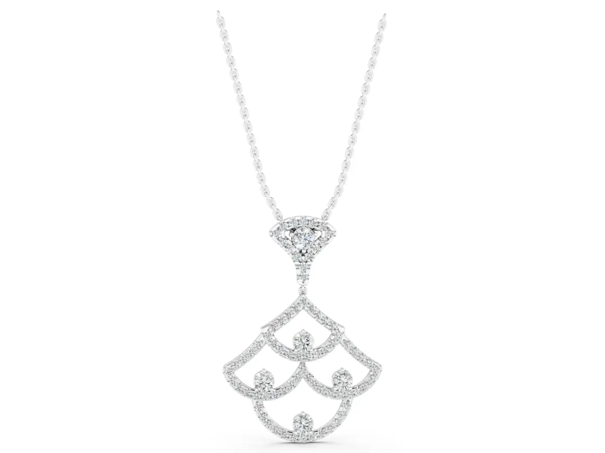Pavé Round Diamond Fan Prong Pendant White gold