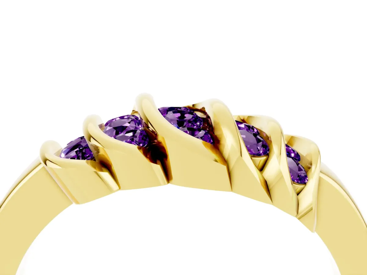 Round Amethyst Multi-Row Crossover Band Yellow gold