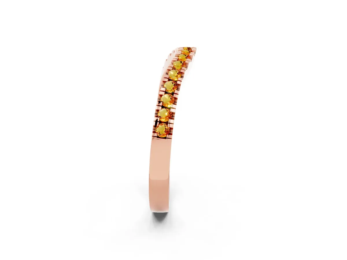 Round Citrine Pavé Curved Band with Shared Prong Setting Rose gold