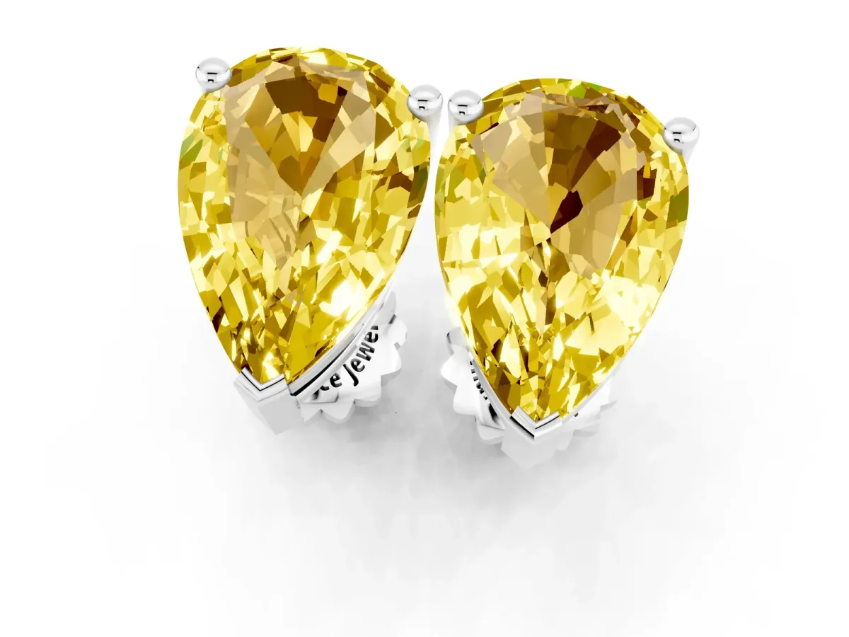 Pear Cut Yellow Sapphire Stud Earrings White gold