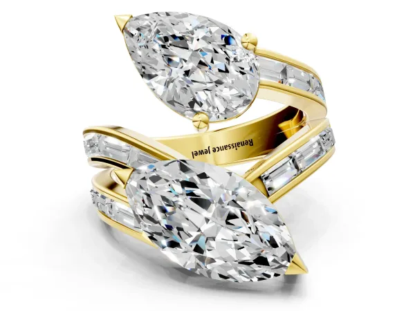 Marquise and Pear Diamond Toi Moi Ring with Baguette Diamond Accents Yellow gold
