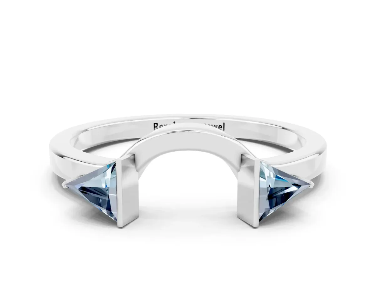 Trillion Aquamarine Open Band Ring with Bezel Setting Platinum