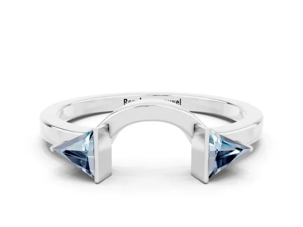 Trillion Aquamarine Open Band Ring with Bezel Setting Platinum