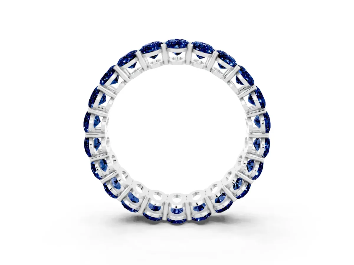 Oval Cut Blue Sapphire Eternity Band with Shared Prong Setting Platinum