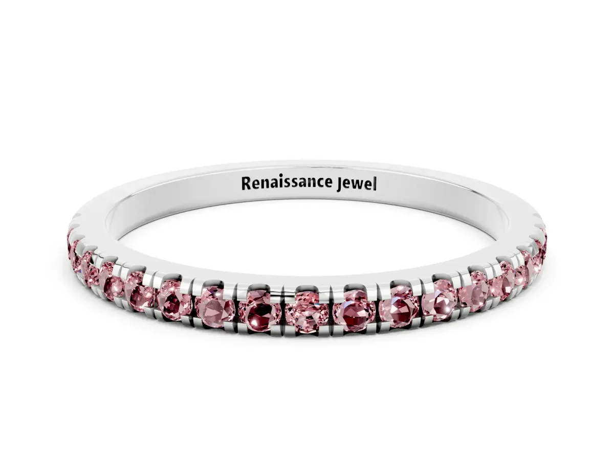 Pavé Round Morganite Half Eternity Band with Shared Prong Setting Platinum