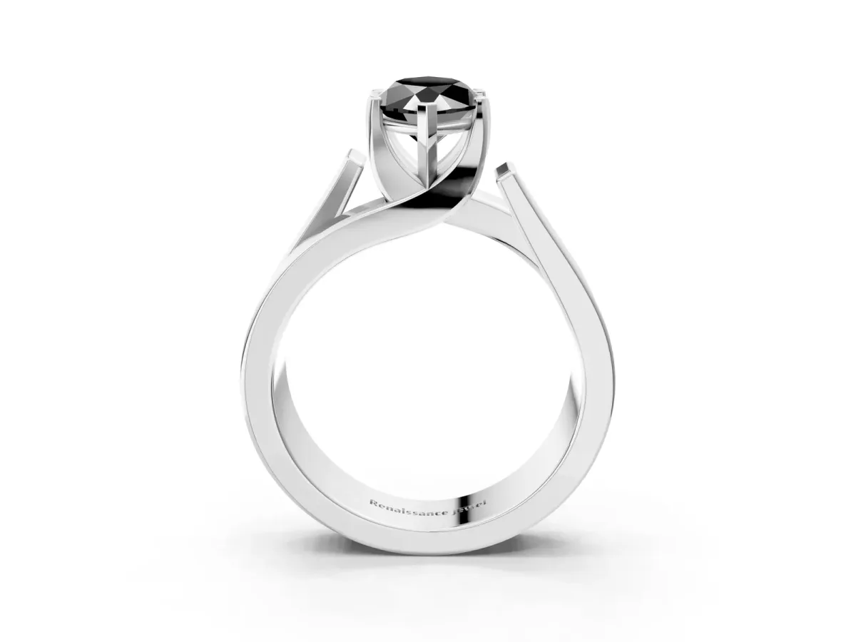 Fancy Black Modern Tension Set Marquise Cut Diamond Solitaire Wide Band Ring Silver