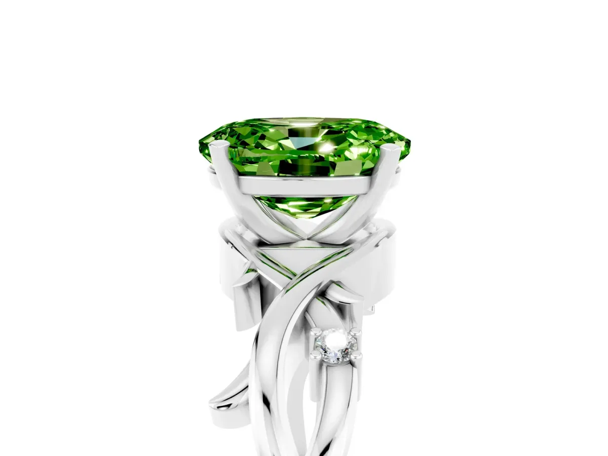 Oval Cut Peridot Solitaire Ring with Twisted Band and Prong Setting Silver