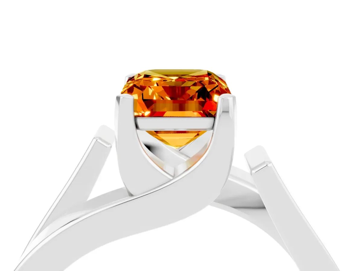 Modern Tension Set Emerald Cut Citrine Solitaire Wide Band Ring Platinum