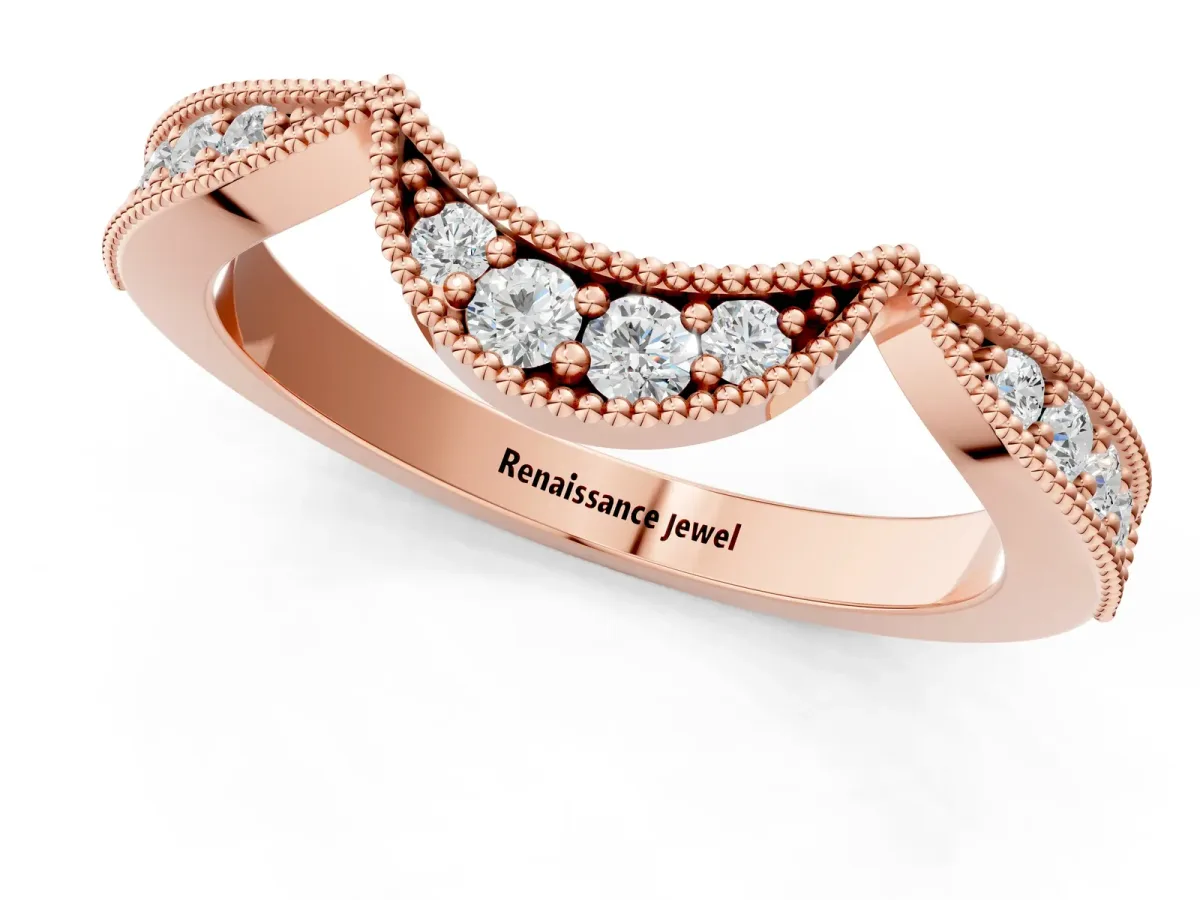 Pavé Round Diamond Contour Milgrain Band Rose gold