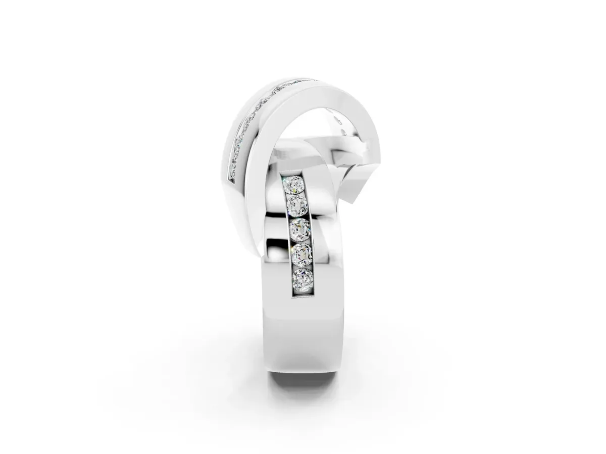 Pavé Round Moissanite Crossover Band with Channel Setting Silver