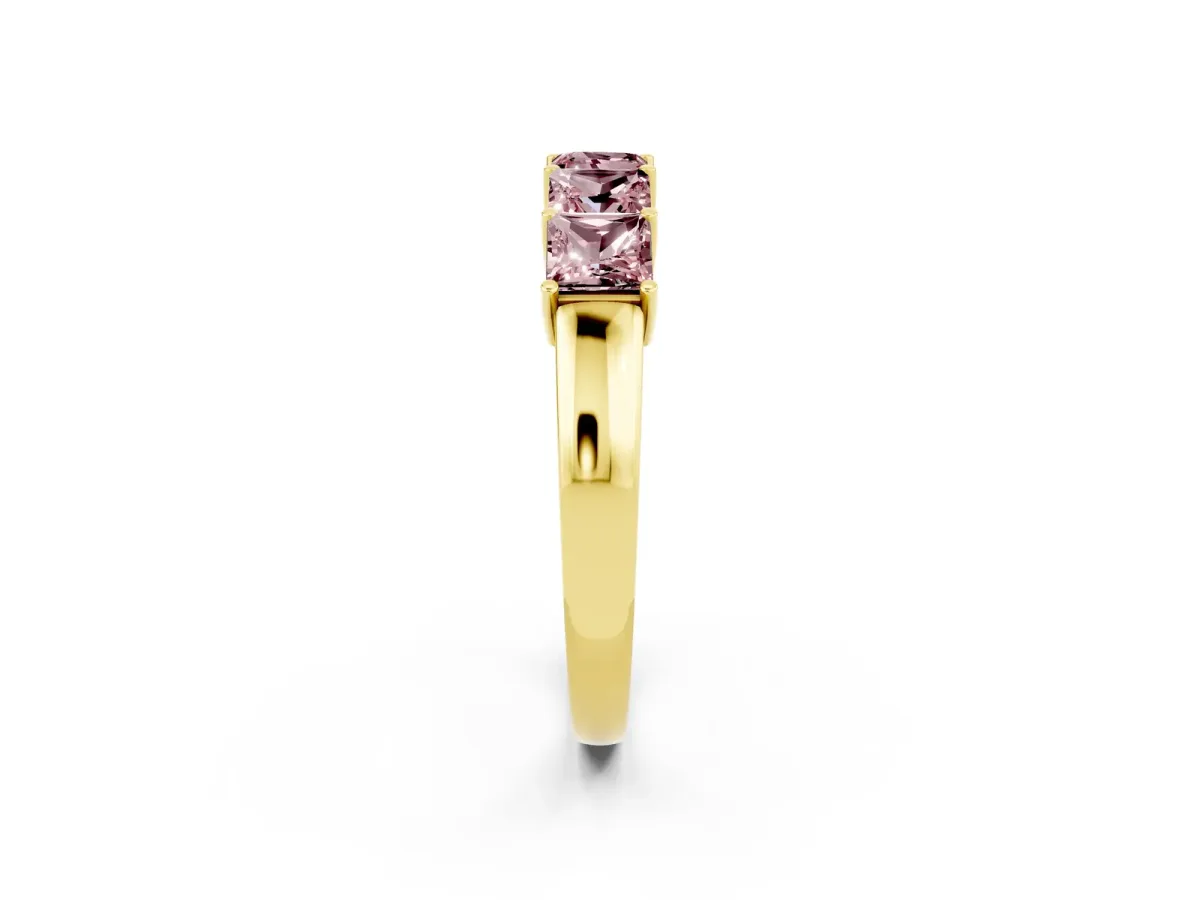 Princess Cut Five-Stone Morganite Band with Prong Setting Yellow gold
