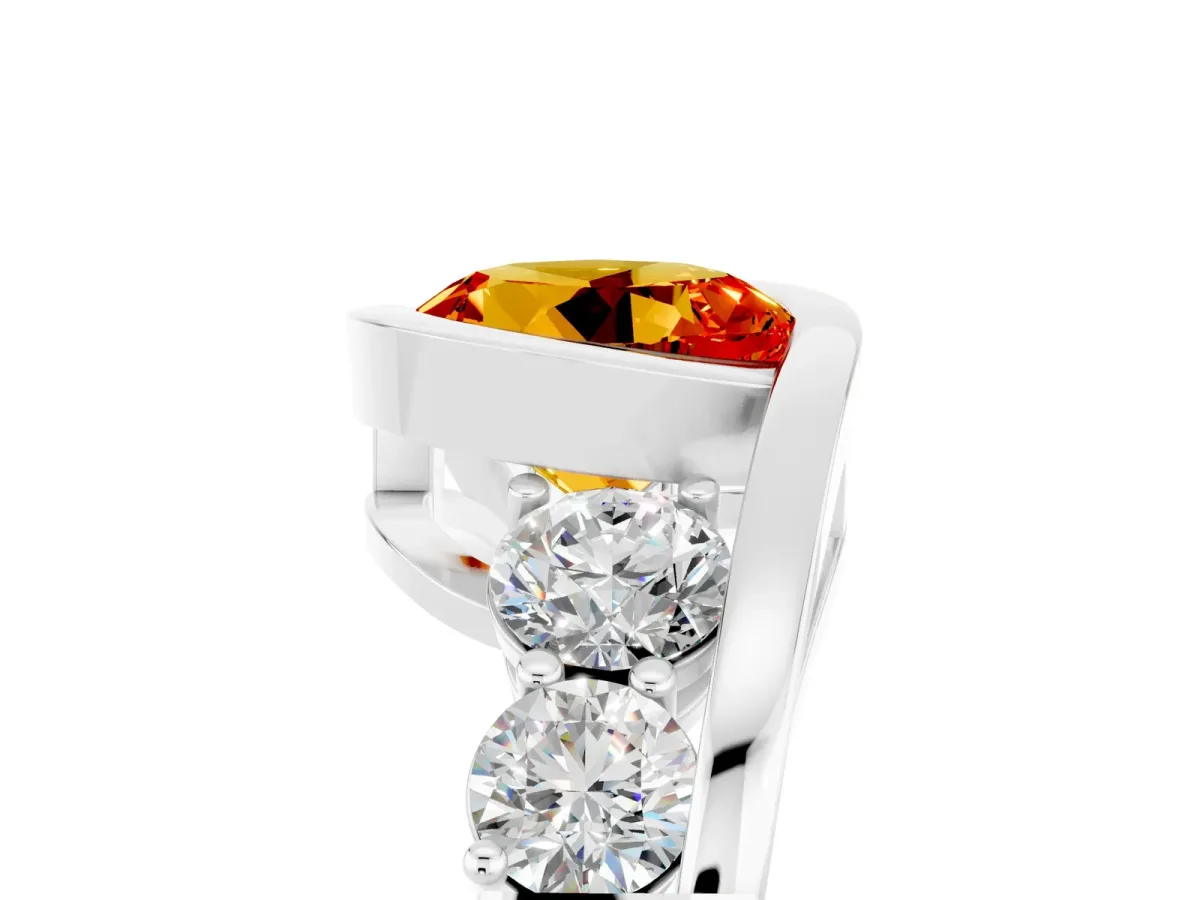 Bezel Set Round Cut Citrine Bypass Ring with Round Accents Silver
