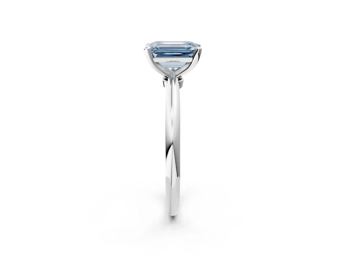 Fancy Blue Emerald Cut Diamond Solitaire Ring with Six-Prong Setting and Classic Band Platinum