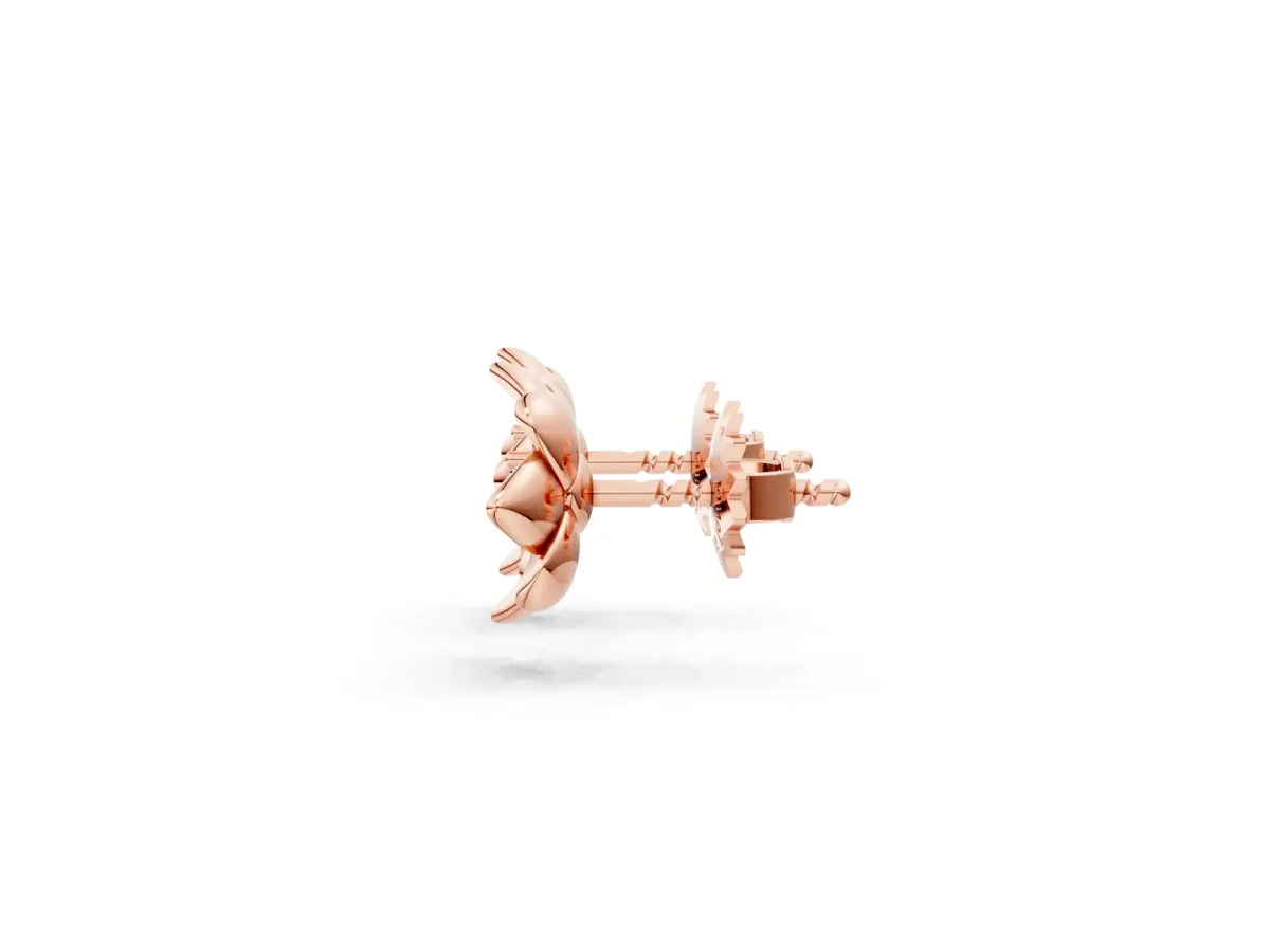 Round Diamond Magnolia Floral Stud Earrings Rose gold