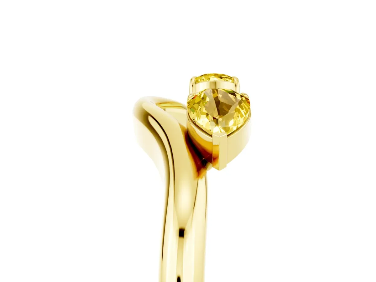 Pear Cut Yellow Sapphire Two-Stone Open Band Ring with Prong Setting Yellow gold