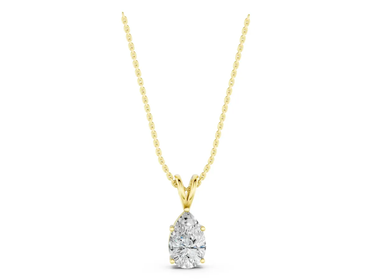 Pear Cut Solitaire Pendant with Three-Prong Setting Yellow gold