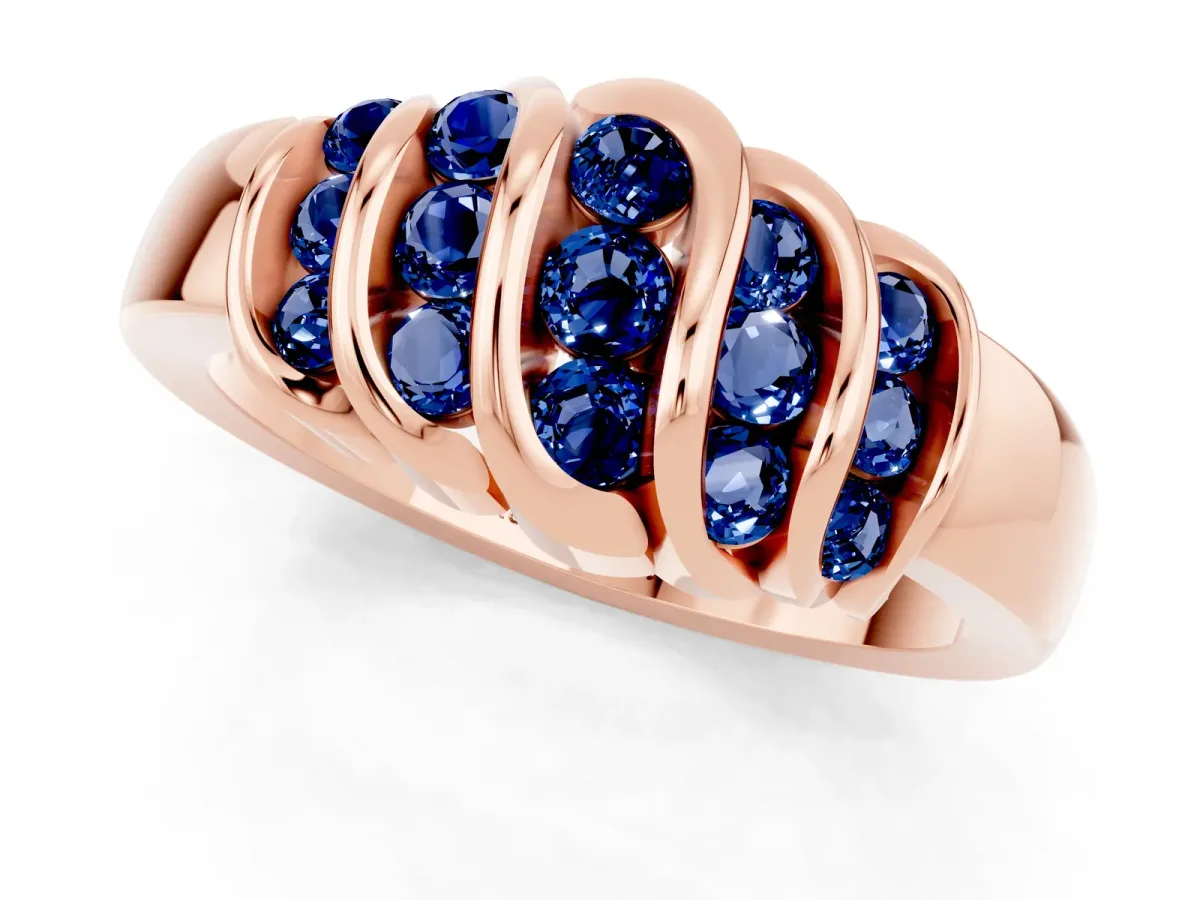 Round Blue Sapphire Multi-Row Crossover Band Rose gold