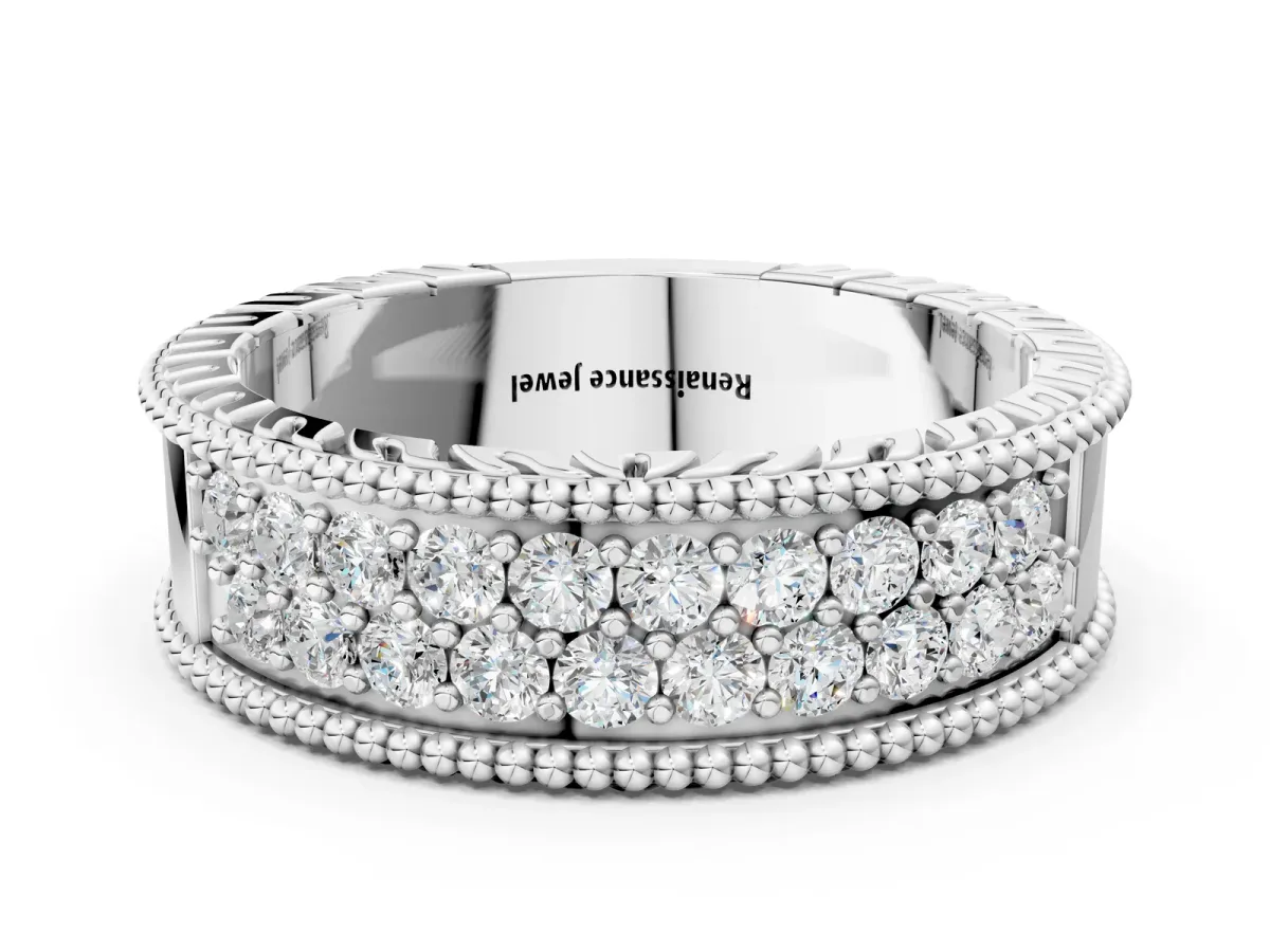 Round Cut Diamond Pave Eternity Band with Bead Prong Setting Platinum