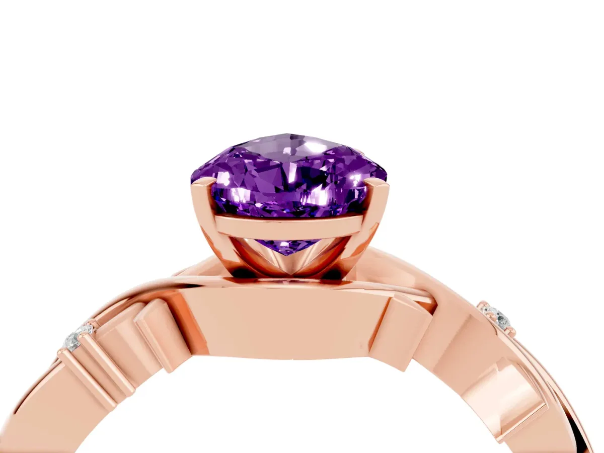 Pear Cut Amethyst Solitaire Ring with Twisted Band and Prong Setting Rose gold