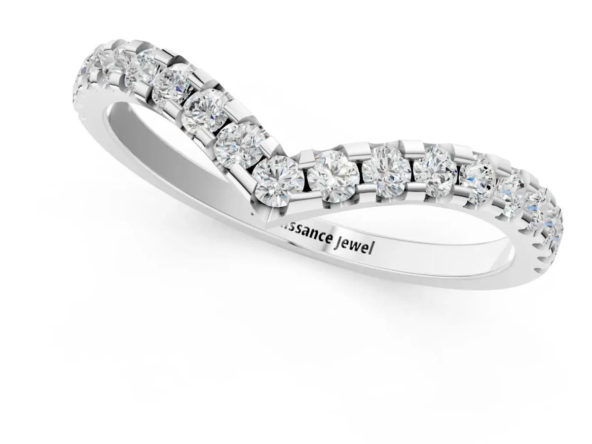 Pavé Round Diamond Chevron Band with Shared Prong Setting Platinum