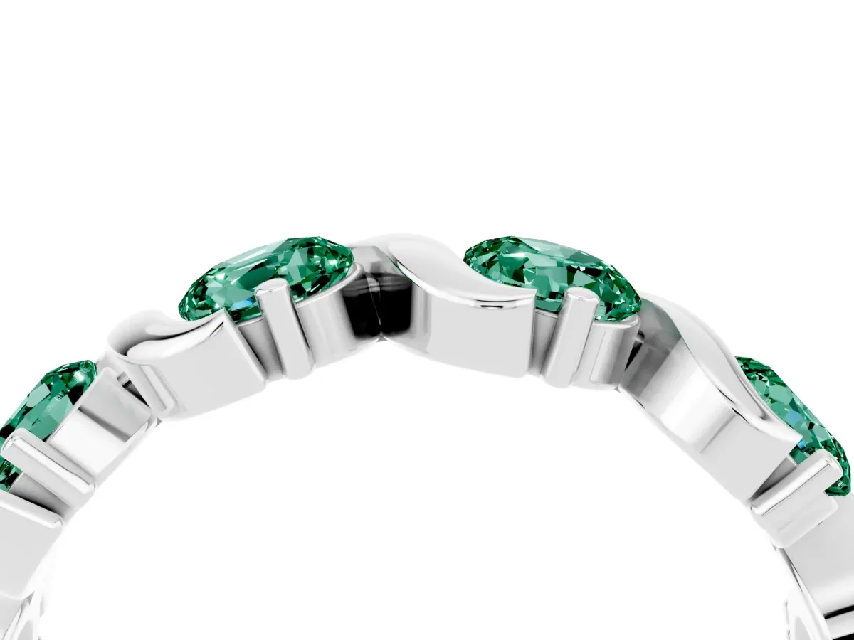 Round Green Sapphire Half Eternity Band with Wave Prong Setting White gold