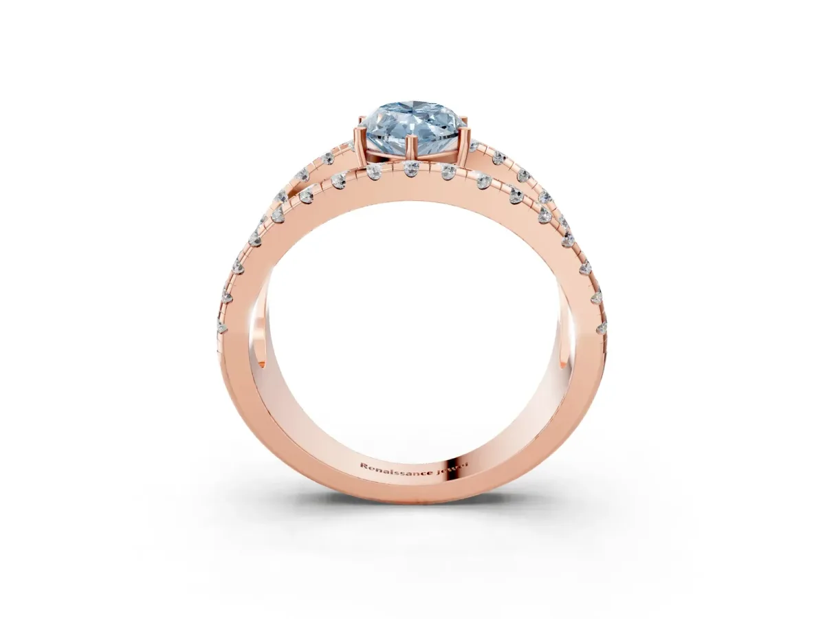 Fancy Blue Marquise Cut Solitaire Split Shank Pave Diamond Ring Rose gold