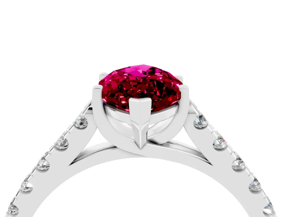 Marquise Cut Garnet Pavé Band Solitaire Ring with Prong Setting Silver