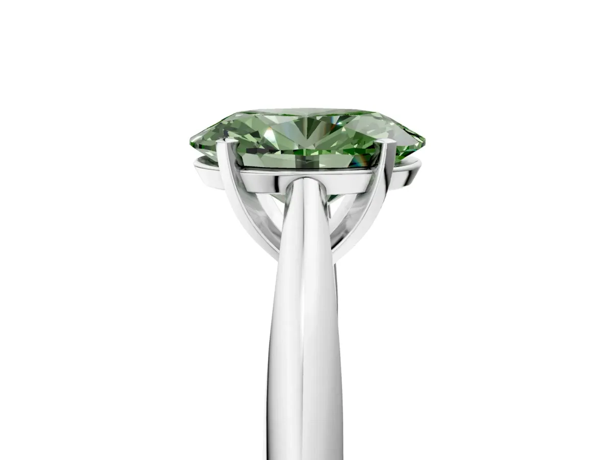 Fancy Green Oval Cut Diamond Solitaire Engagement Ring with Cathedral Setting and Four-Prong Mount Silver