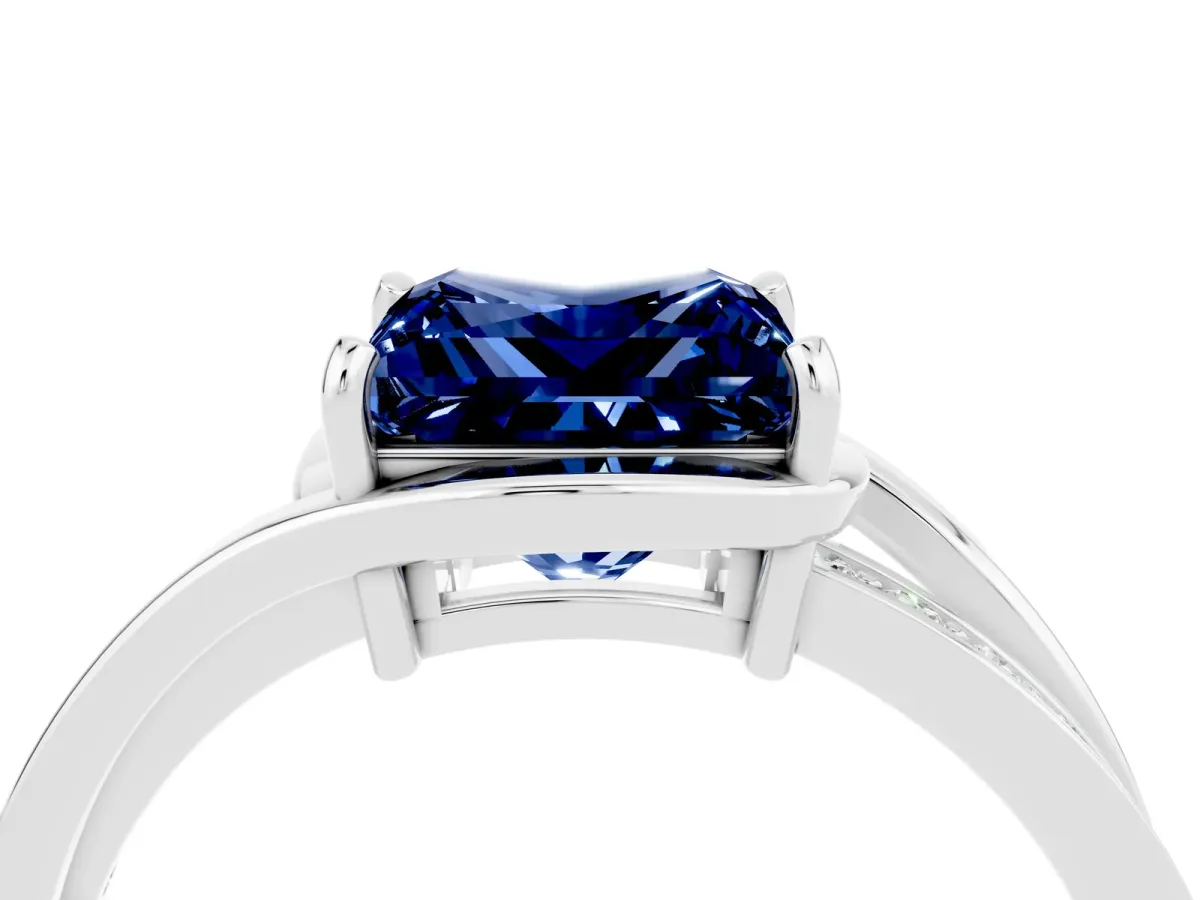 Princess Cut Blue Sapphire Solitaire Ring with Split Shank and Prong Setting Platinum