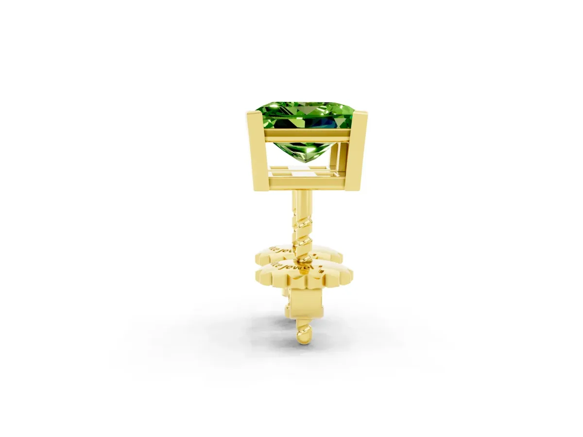 Princess Cut Peridot Stud Earrings Yellow gold