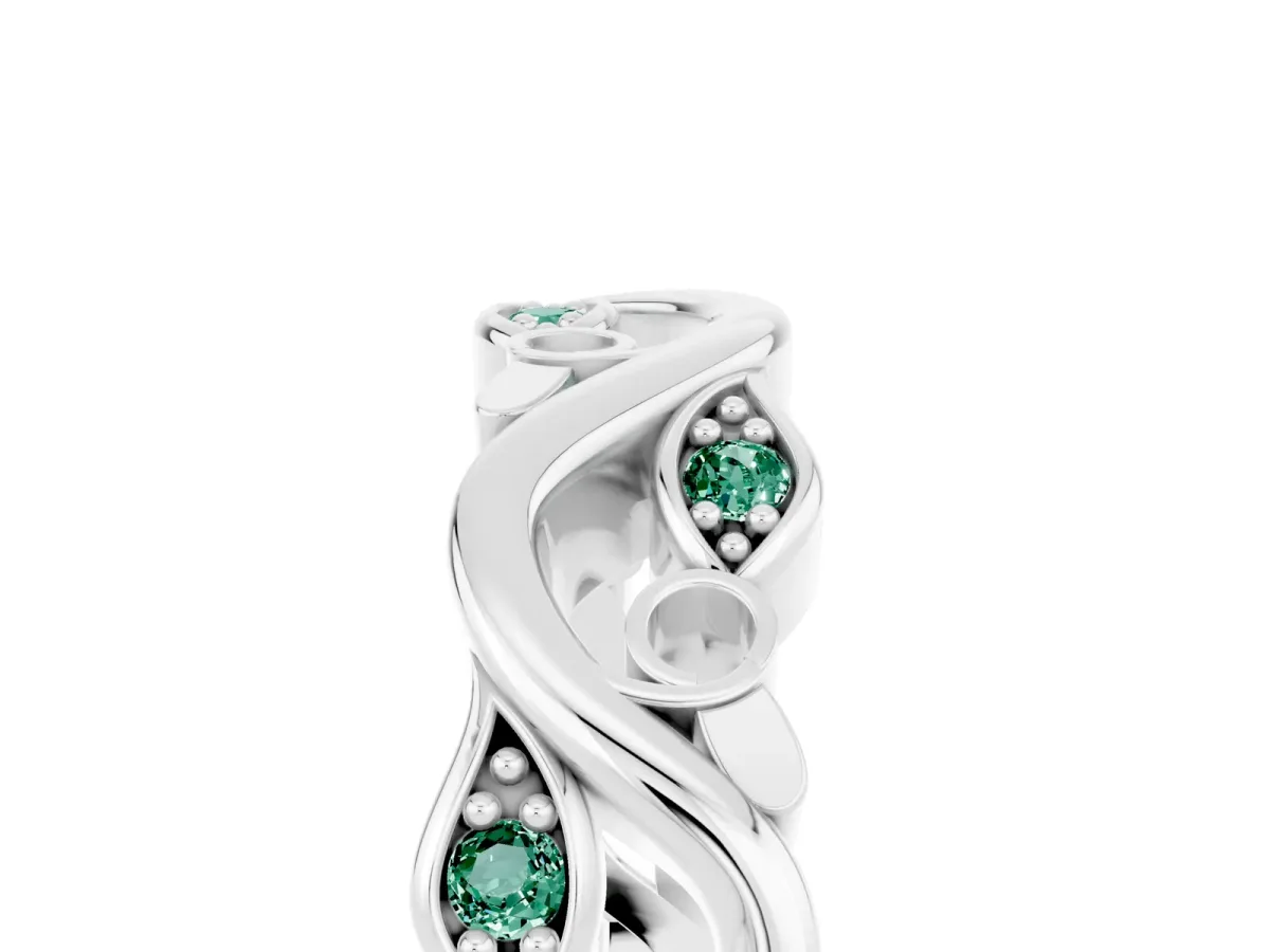 Marquise Green Sapphire Vine Eternity Band with Bezel Setting Silver