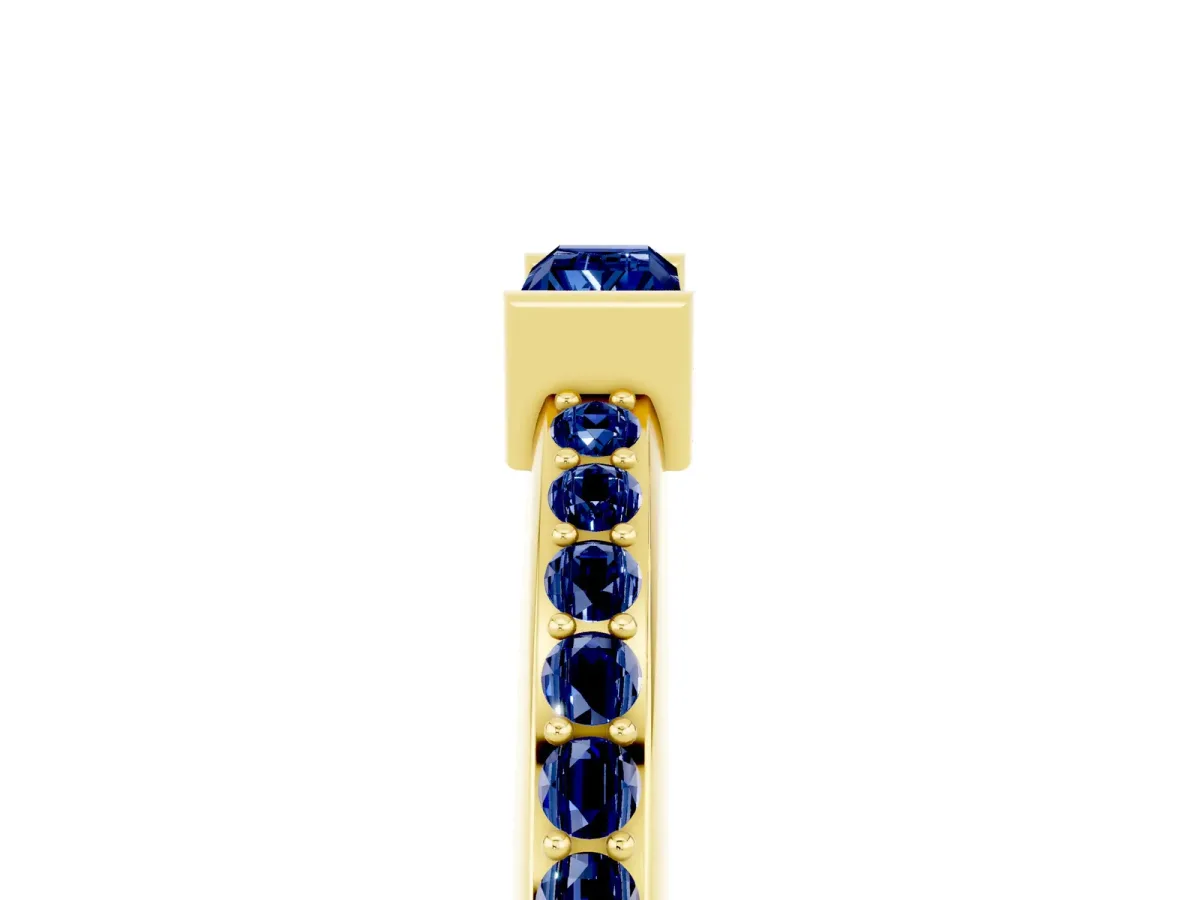 Baguette Blue Sapphire Pavé Band with Bar Setting Yellow gold