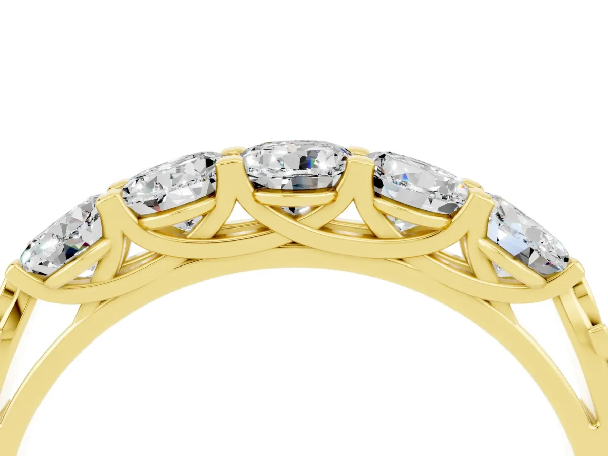 Five-Stone Round Moissanite Prong-Set Band Yellow gold