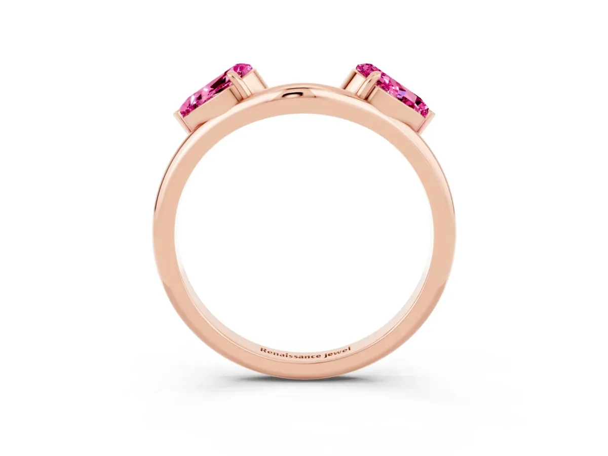 Two-Stone Pear Pink Sapphire Bypass Ring with Prong Setting Rose gold