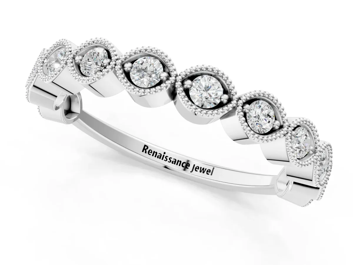 Milgrain Marquise Diamond Eternity Band with Bezel Setting Platinum