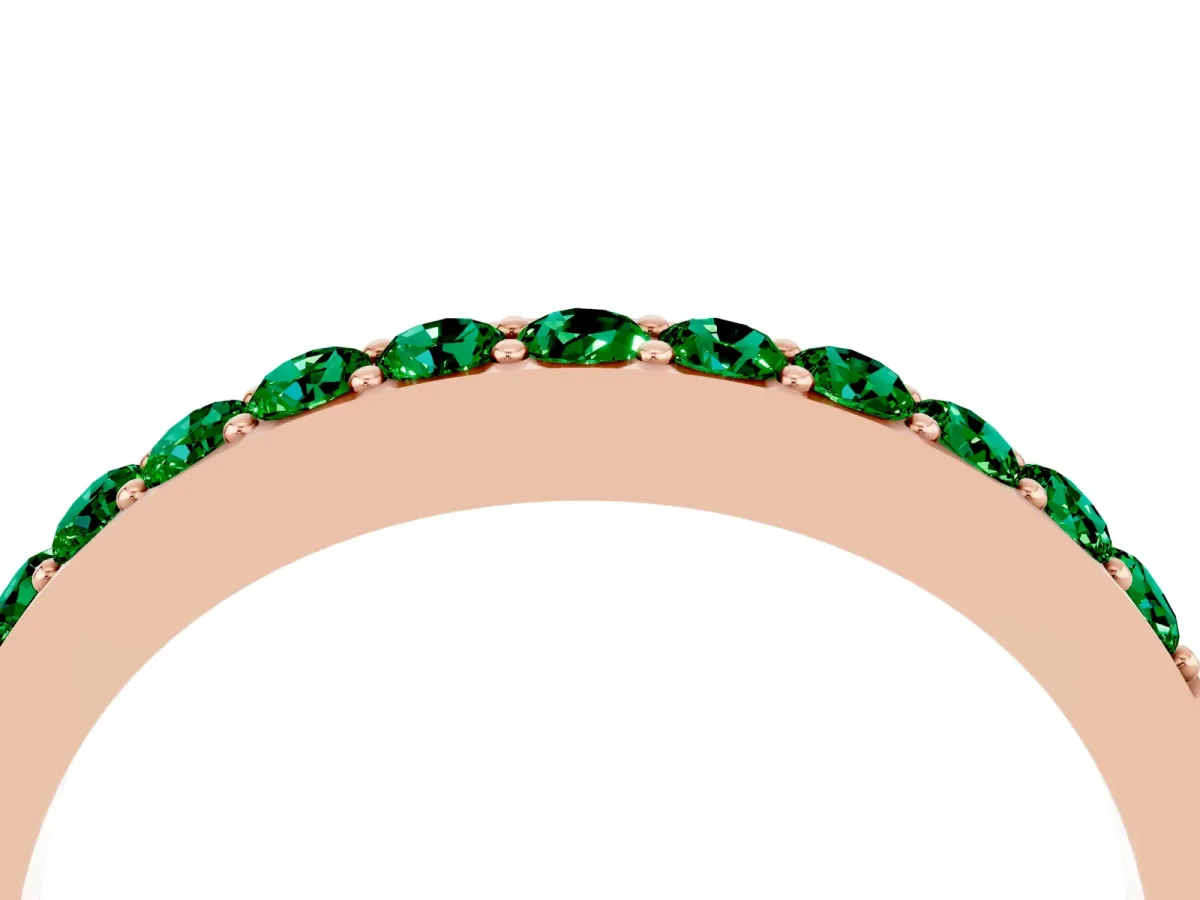 Round Emerald Curved Wedding Band with Channel Setting Rose gold