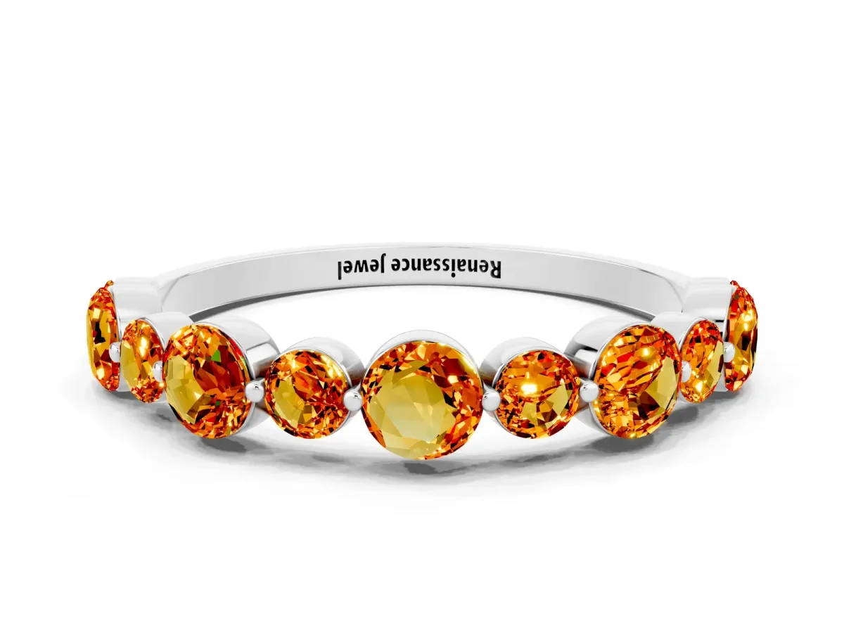 Round Citrine Scalloped Prong Set Eternity Band Platinum