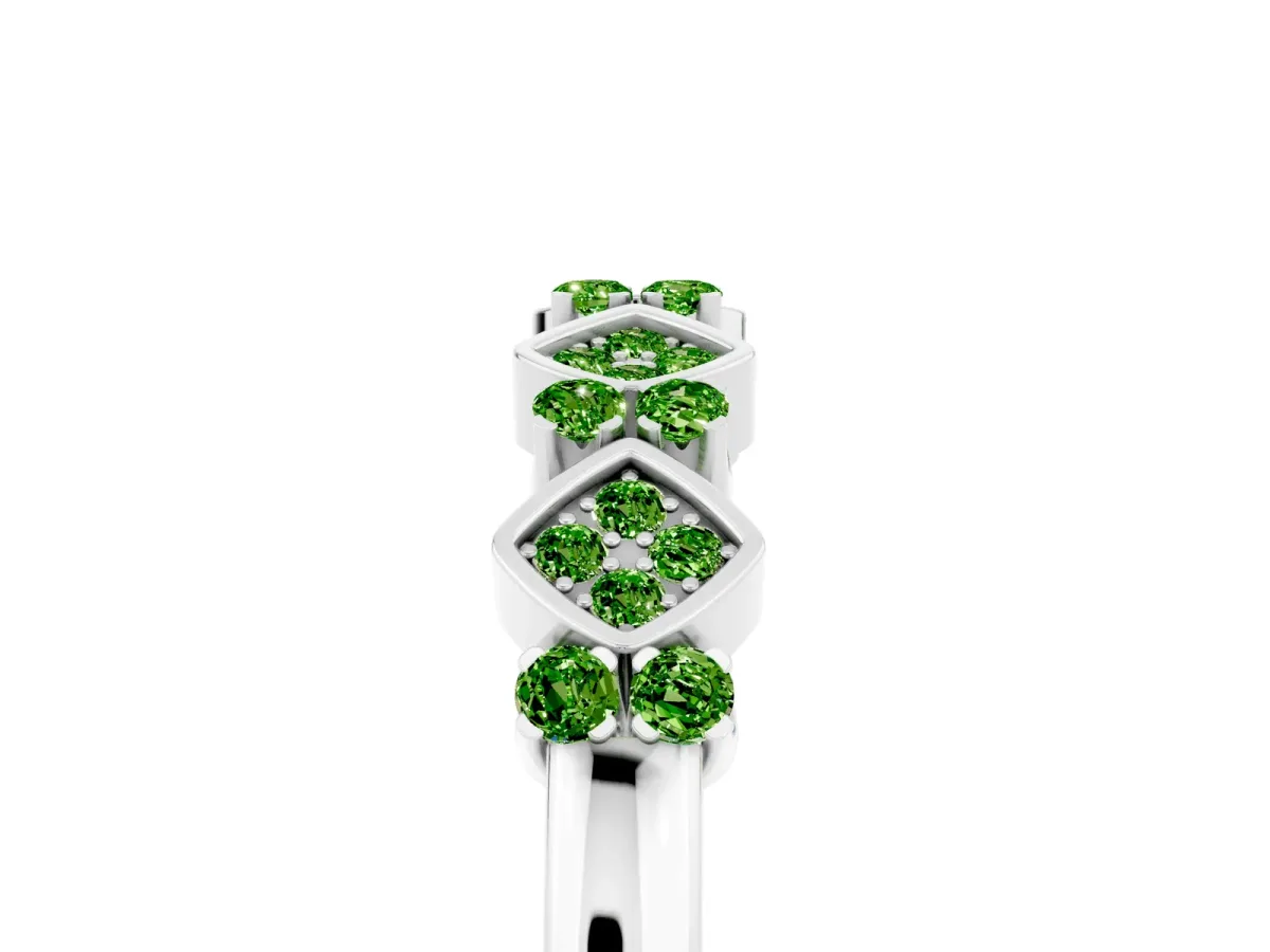 Pavé Cushion Peridot Cluster Eternity Band with Prong Setting Silver