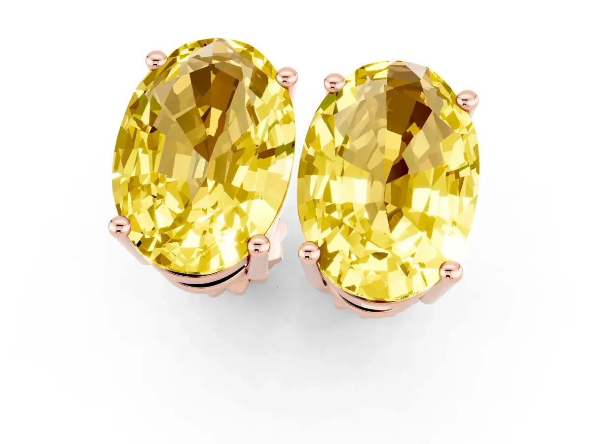 Oval Cut Yellow Sapphire Stud Earrings Rose gold