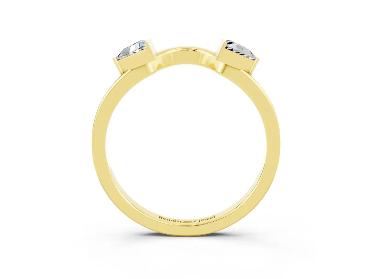 Trillion Moissanite Open Band Ring with Bezel Setting Yellow gold