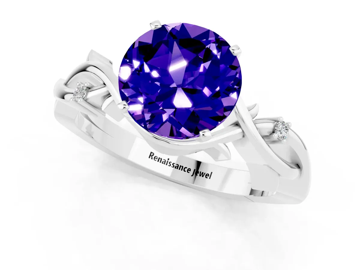 Round Cut Tanzanite Solitaire Ring with Twisted Band and Prong Setting Silver