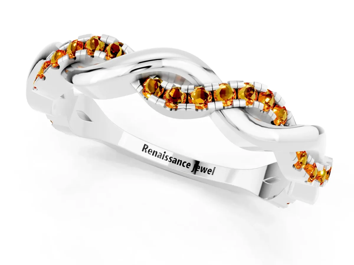 Round Citrine Twist Eternity Band with Pavé Setting White gold